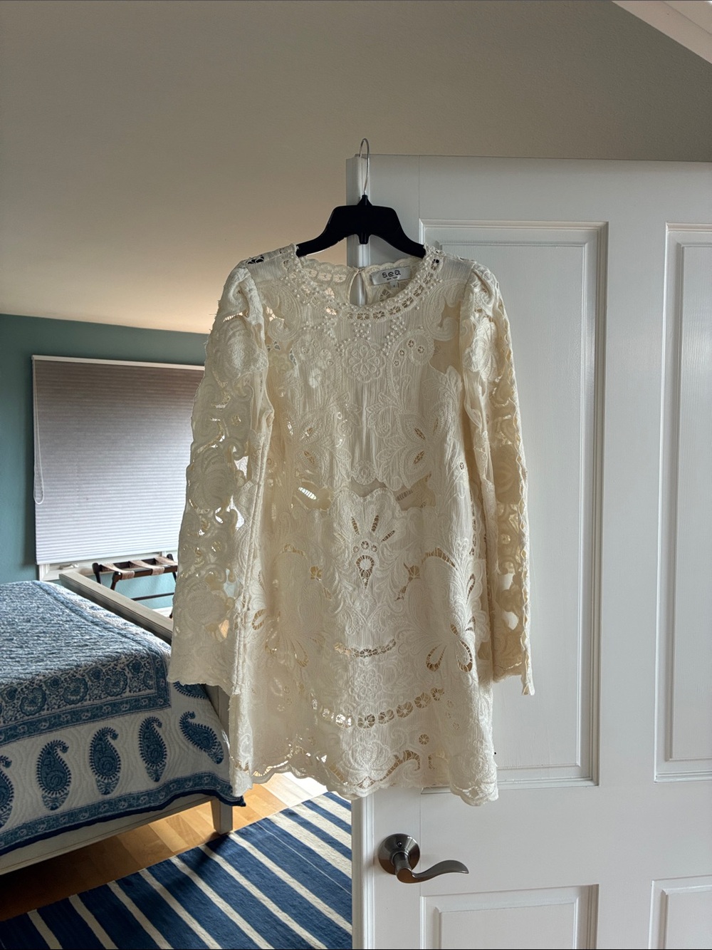 Sea New York White Cream Lace Long-Sleeve Lysa Embroidered Mini Dress - Picture 13 of 16